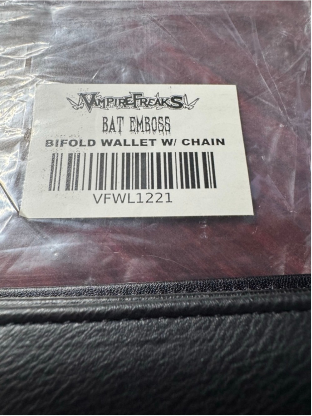 VampireFreaks Bat Emboss Bifold Wallet w/ Chain Goth Emo Punk Black - Picture 3 of 9